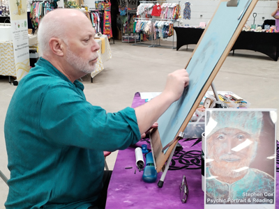 Stephen Cox drawing a spirit portrait
